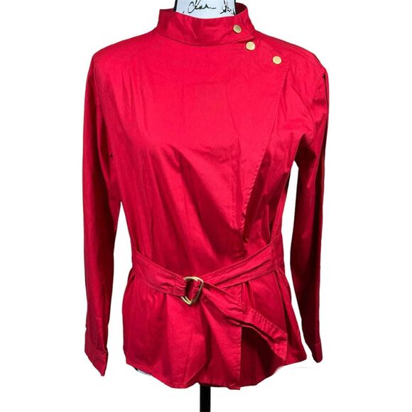 Zara basic red blouse Asymmetrical mock neck long sleeve size S cyber core - Picture 1 of 14